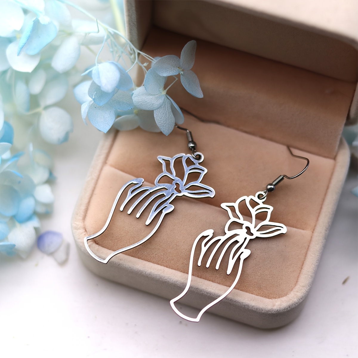 Elegant Hand & Lotus Flower Dangle Earrings for Women
